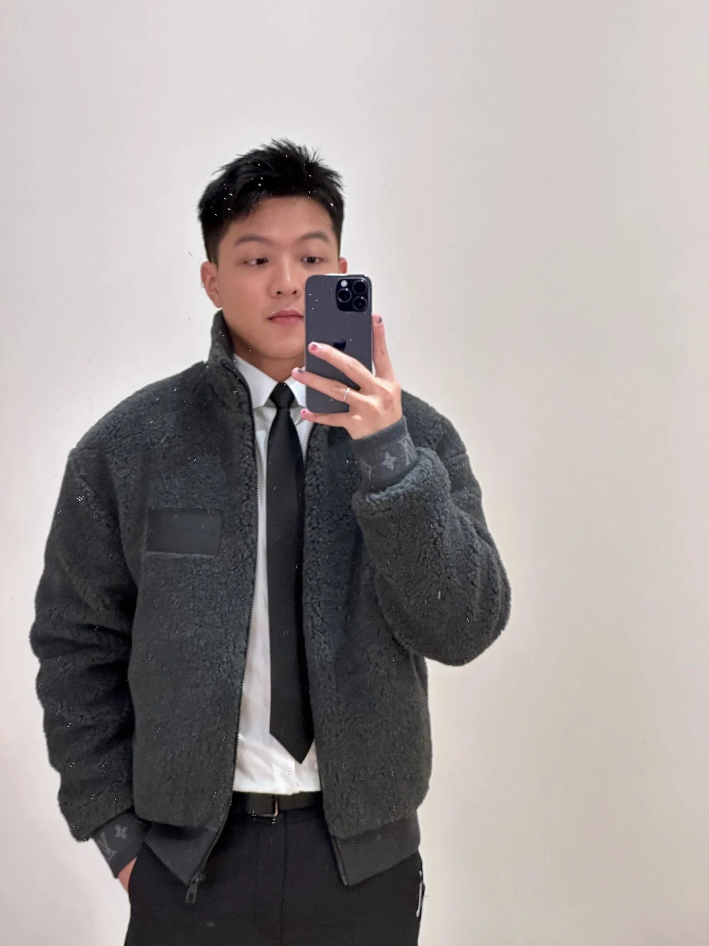 Louis Vuitton/Louis Vuitton 24Fw leather sherpa stand collar jacket